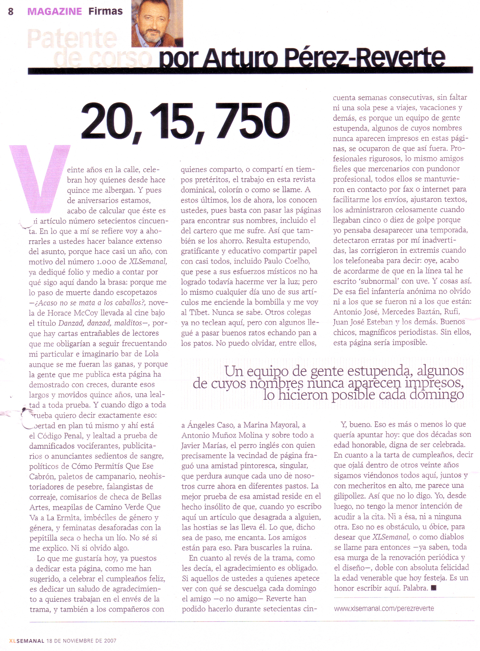 "20, 15, 750" XlSemanal 18 de noviembre de 2007